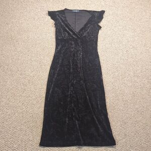 Y2K Babydoll Velvet Burnout Midi Dress Womens 5/6 Black Fairy Goth Cocktail